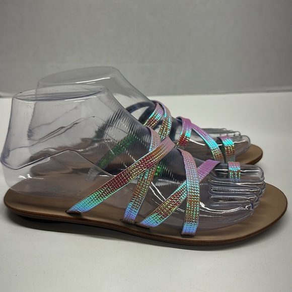 Loeffler Randall Sarie Sandals Strappy Leather Toe Ring Iridescent Size 6.5 - Picture 1 of 10